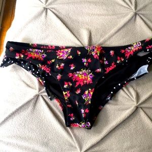 Black floral print bikini bottom
